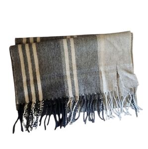 100% Cashmere Black & Tan Plaid Jos A Banks Scarf
